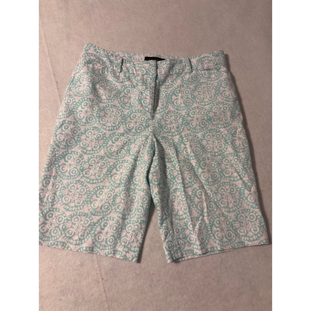 Talbots Women's Teal White Pink Patternedβ Bermuda Shorts Size 4